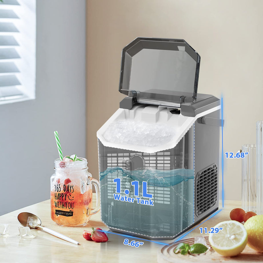  Kikihuose Ice Makers Countertop, Nugget Ice Maker,  Self-Cleaning And Timer Function, Chewable Pebble Ice 44lbs/24h, See  Through Window