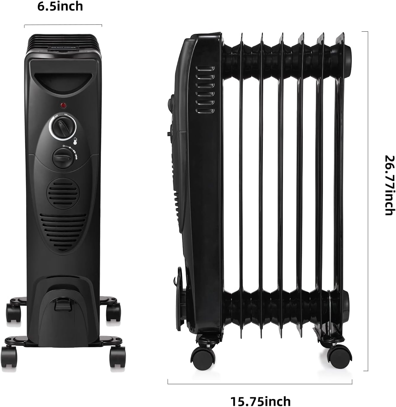 R.W.FLAME Oil Filled Radiator Heater - 3 Heat Settings, Adjustable Thermostat, Quiet and Portable Space Heater with Tip-over