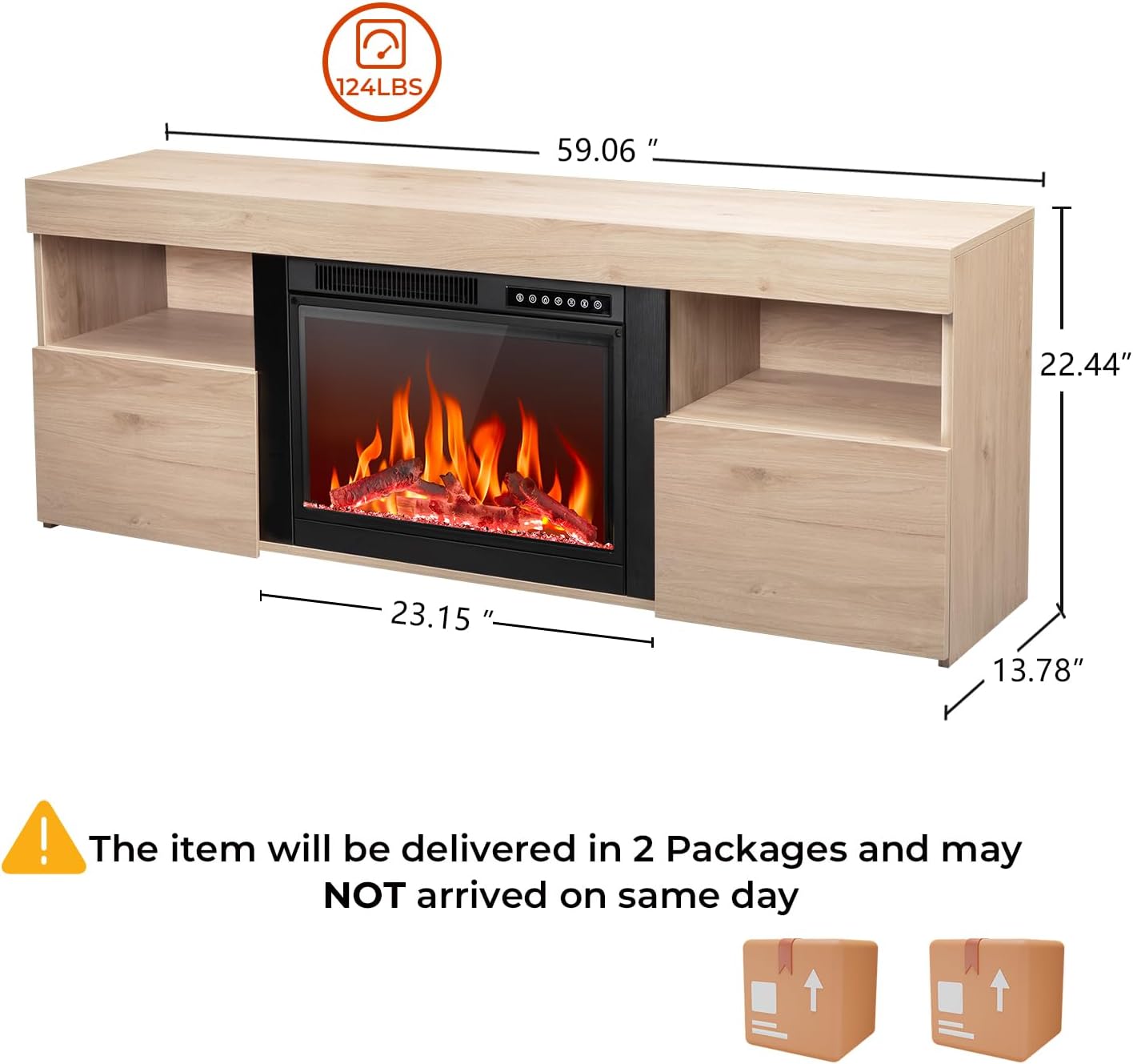 R.W.FLAME 59" Electric Fireplace Mantel TV Stand with Remote, Adjustable Flame, Timer, 750W-1500W