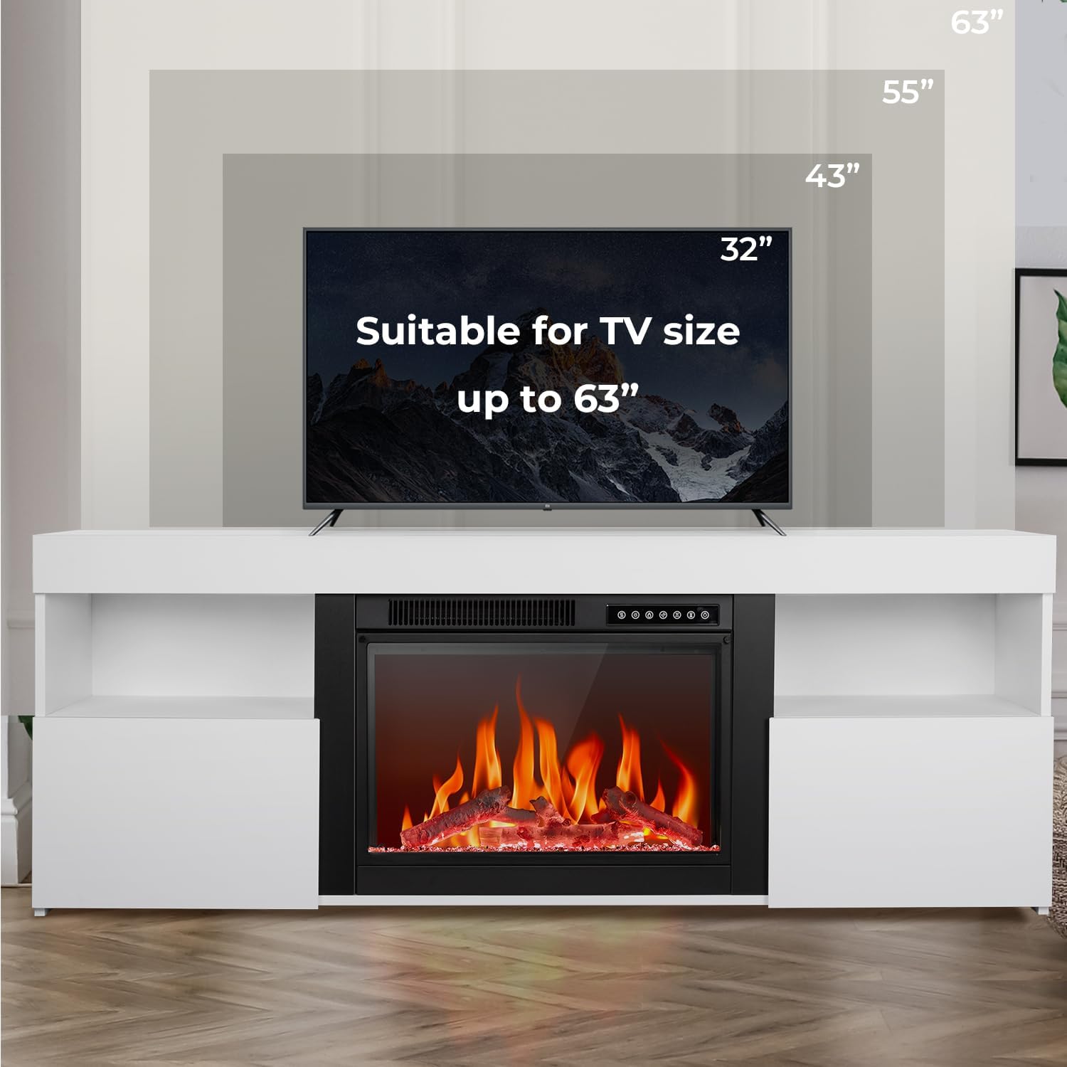 R.W.FLAME 59" Electric Fireplace Mantel TV Stand with Remote, Adjustable Flame, Timer, 750W-1500W