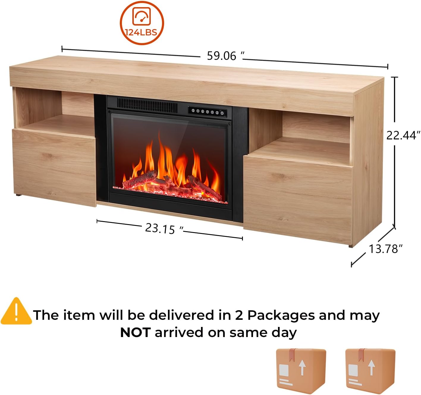 R.W.FLAME 59" Electric Fireplace Mantel TV Stand with Remote, Adjustable Flame, Timer, 750W-1500W