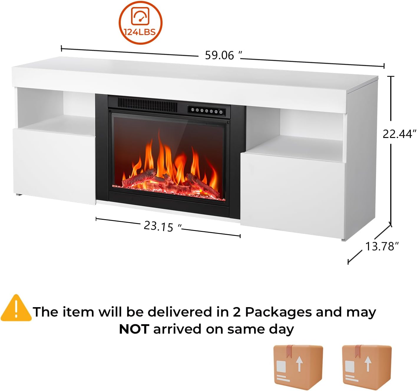 R.W.FLAME 59" Electric Fireplace Mantel TV Stand with Remote, Adjustable Flame, Timer, 750W-1500W