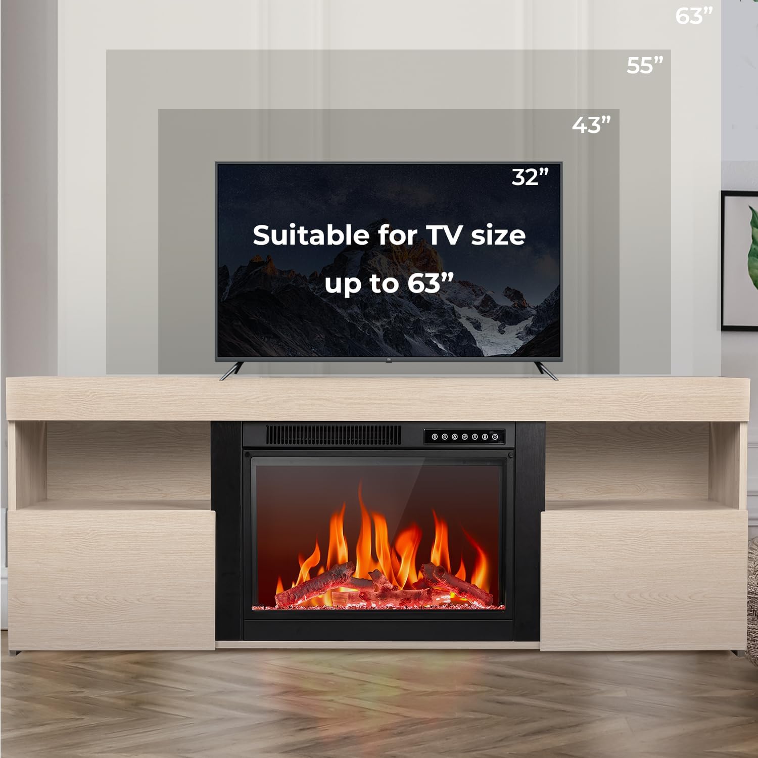 R.W.FLAME 59" Electric Fireplace Mantel TV Stand with Remote, Adjustable Flame, Timer, 750W-1500W