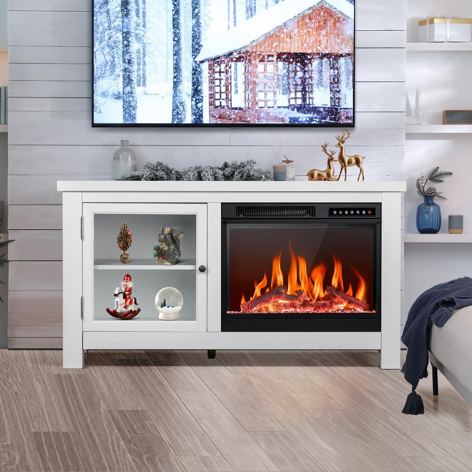 R.W.FLAME Modern Fireplace TV Stand with 23" Electric Fireplace and Storage Cabinets