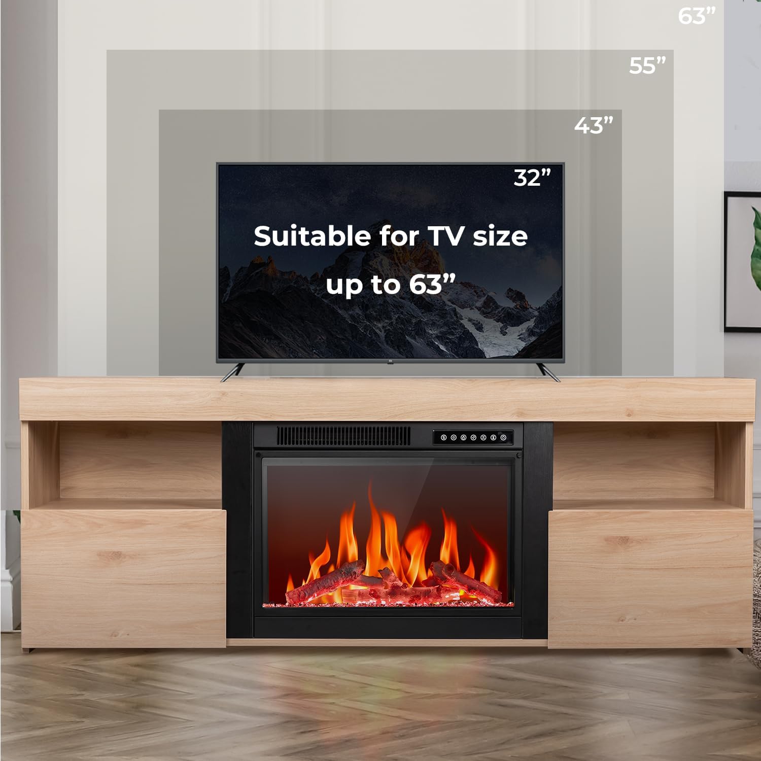 R.W.FLAME 59" Electric Fireplace Mantel TV Stand with Remote, Adjustable Flame, Timer, 750W-1500W