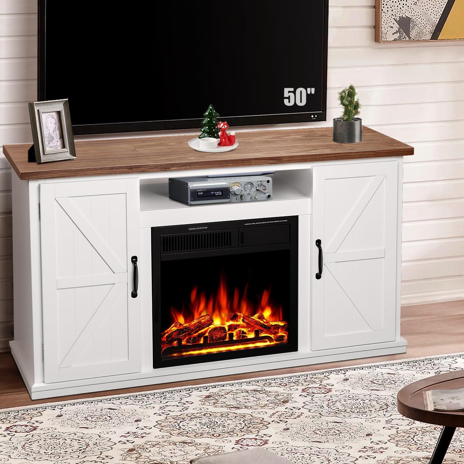 R.W.FLAME 50" Fireplace TV Stand with 20" Electric Fireplace, Walnut