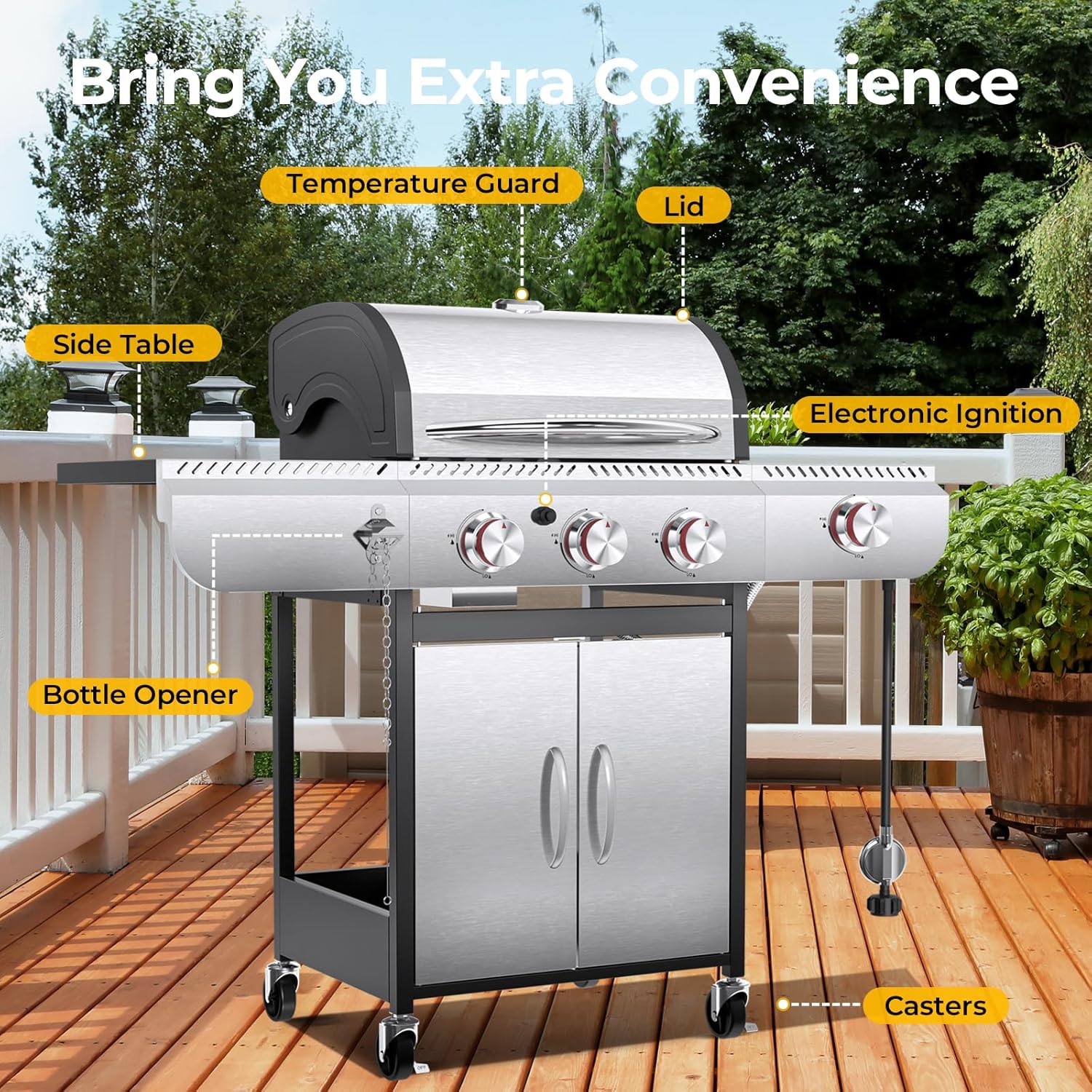 R.W.FLAME 3 & 4-Burner Propane Gas Grills with Side Burners, for Outdoor Cooking, BBQ, Patio, Camping