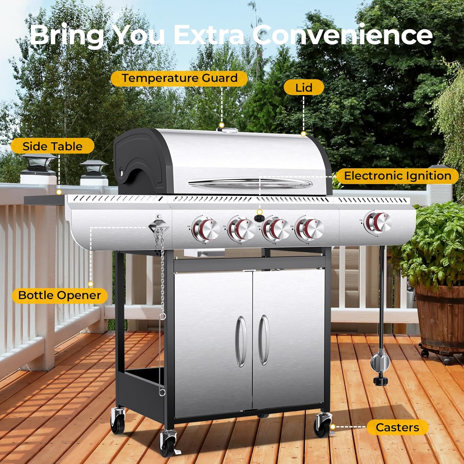 R.W.FLAME 3 & 4-Burner Propane Gas Grills with Side Burners, for Outdoor Cooking, BBQ, Patio, Camping