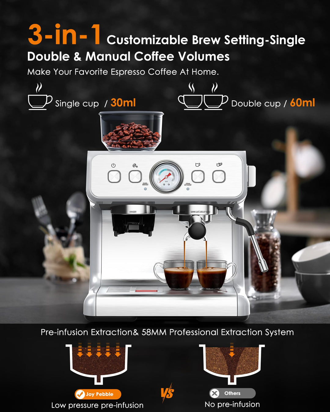 RWFLAME Espresso Machine 20 Bar, Semi-Automatic Espresso Maker