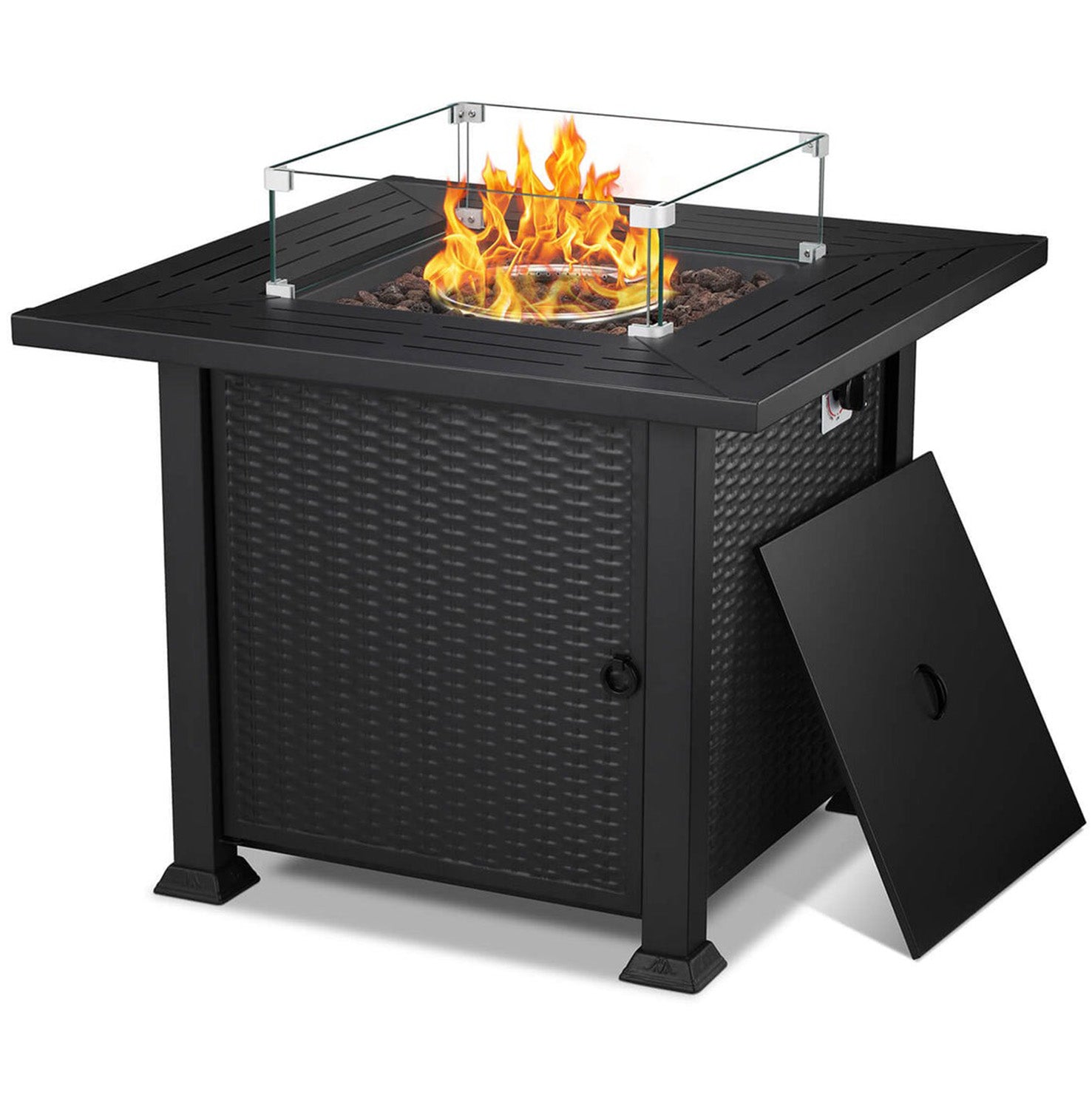 R.W.Flame 32inch Propane Fire Pit,2 in 1 Fire Pit Table 50,000 BTU with Glass Cover