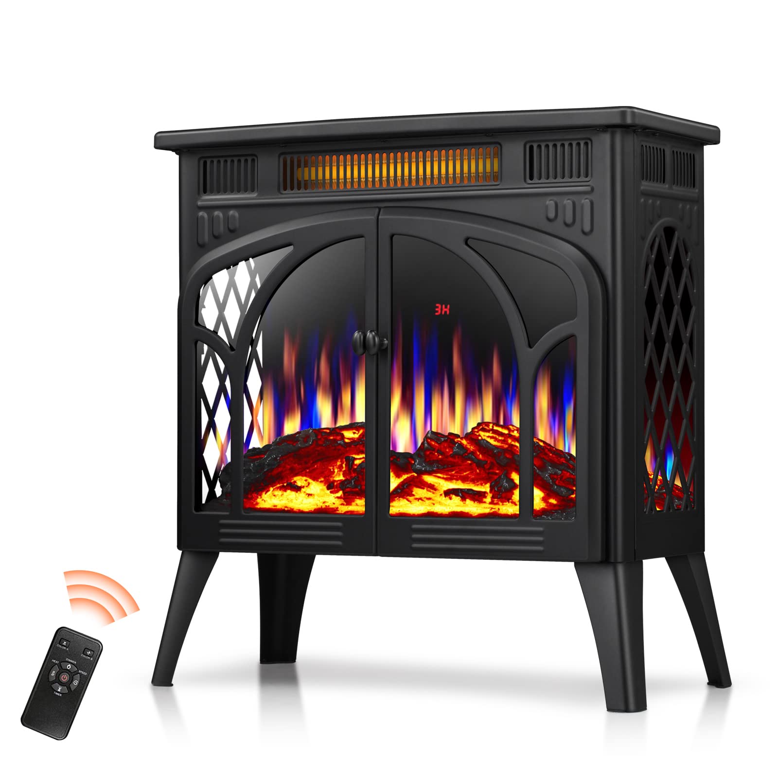 R.W.FLAME 24 Inch Electric Fireplace Stove Heater 1500W Infrared Fireplace Stove w/ 3D Realistic Flame