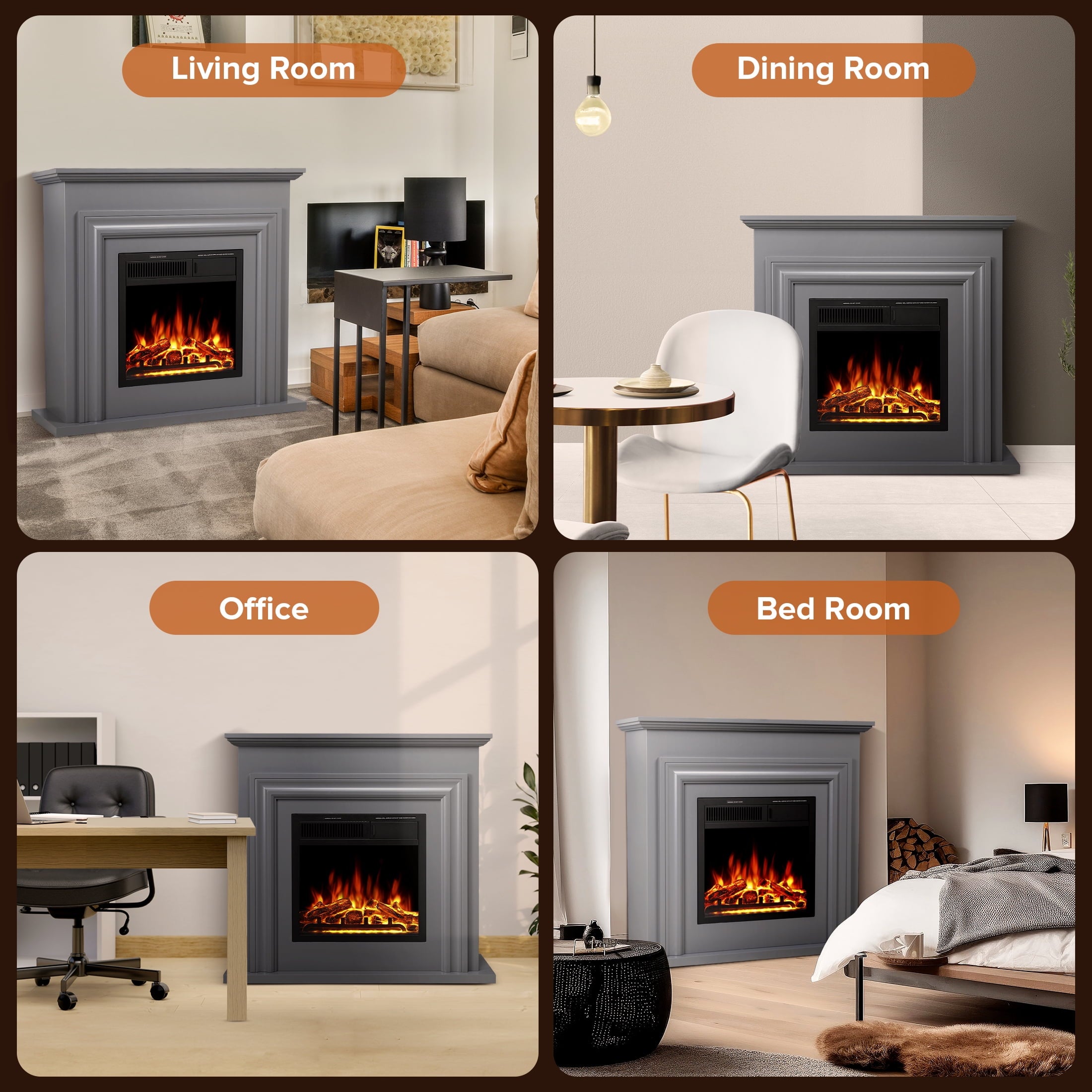 R.W.FLAME 36'' Electric Fireplace with Mantel Package ,750-1500W, Grey
