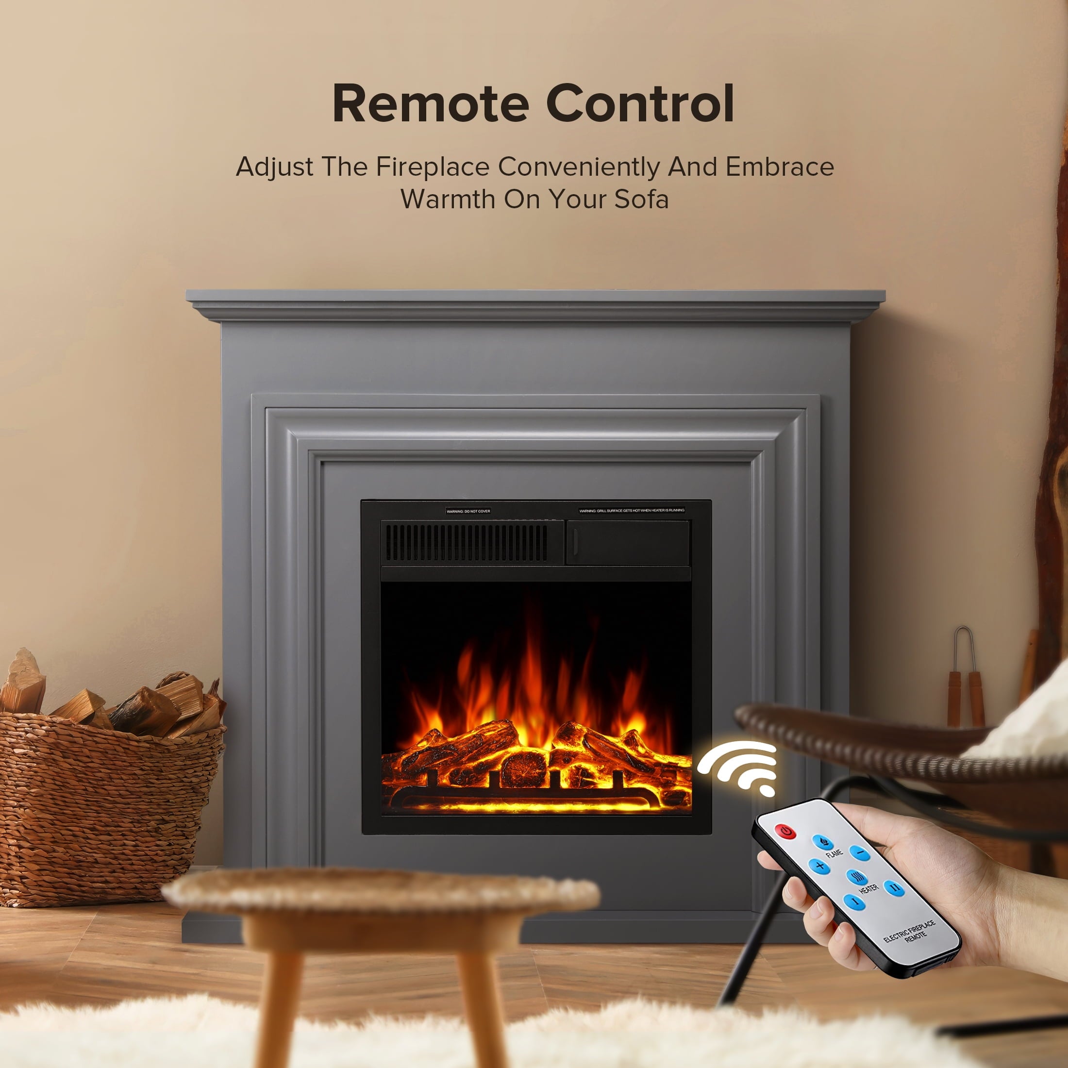 R.W.FLAME 36'' Electric Fireplace with Mantel Package ,750-1500W, Grey