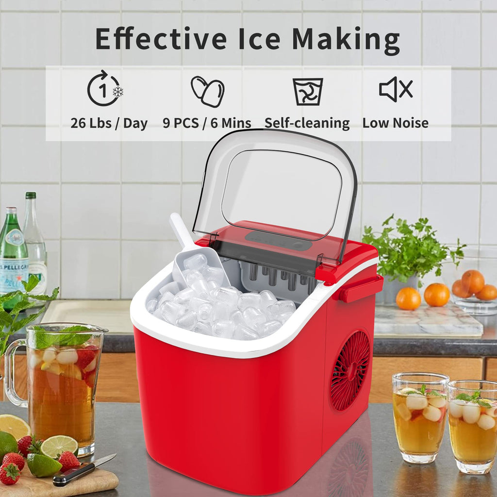 Ice Makers Countertop, Self-Cleaning Function, Portable Electric Ice Cube  Maker Machine, 9 Pebble Ice Ready in 6 Mins, 26lbs 24Hrs with Ice Bags and