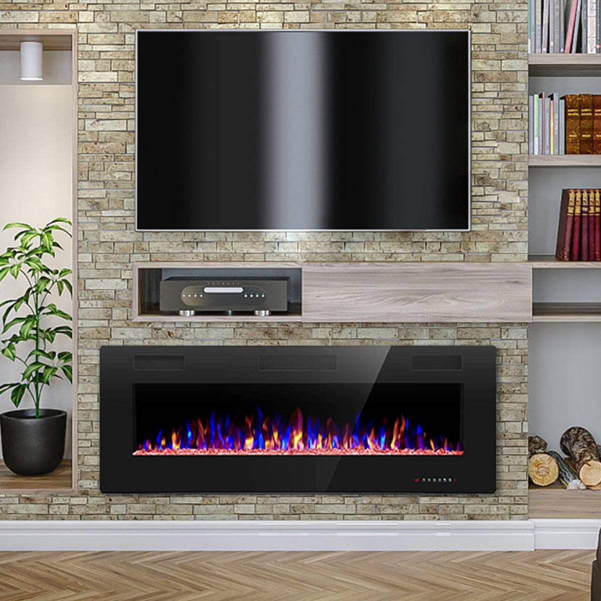R.W.FLAME Recessed Wall Mounted Electric Fireplace, 750W-1500W