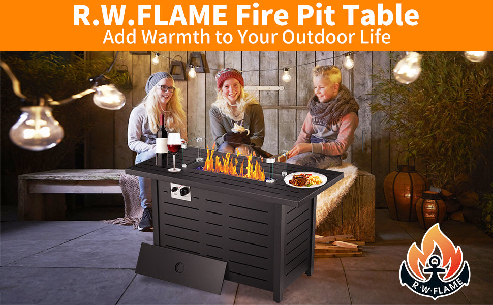 R.W.FLAME 43 Inch Outdoor Propane Gas Fire Pit Table, 2 in 1 with Glass Cover