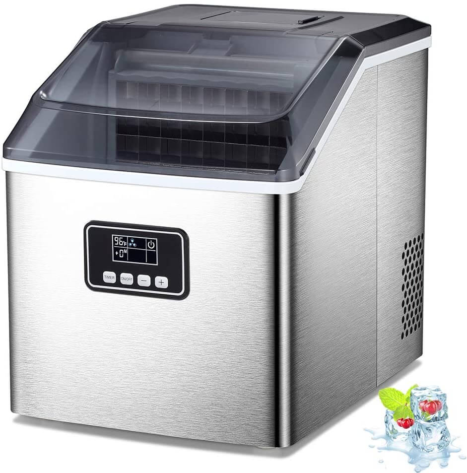 Zokop 40lbs Compact Stainless Steel Portable Countertop Ice Maker