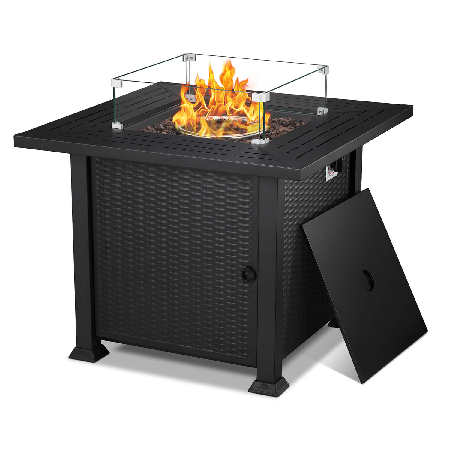 R.W.Flame 32inch Propane Fire Pit,2 in 1 Fire Pit Table 50,000 BTU with Glass Cover