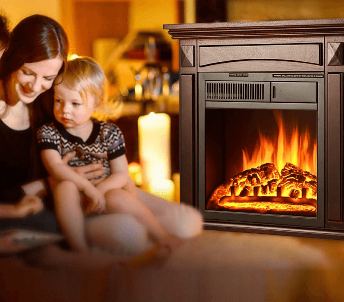 R.W.FLAME  27" Electric Fireplace Mantel Wooden Surround  Firebox ,Remote Control