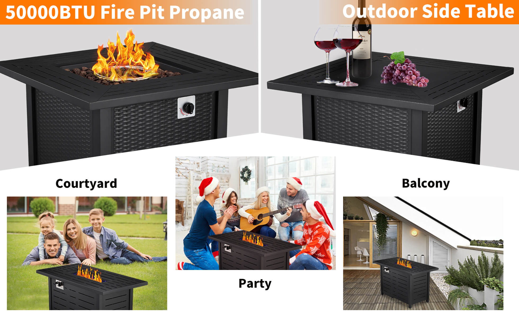 R.W.Flame 32inch Propane Fire Pit,2 in 1 Fire Pit Table 50,000 BTU with Glass Cover