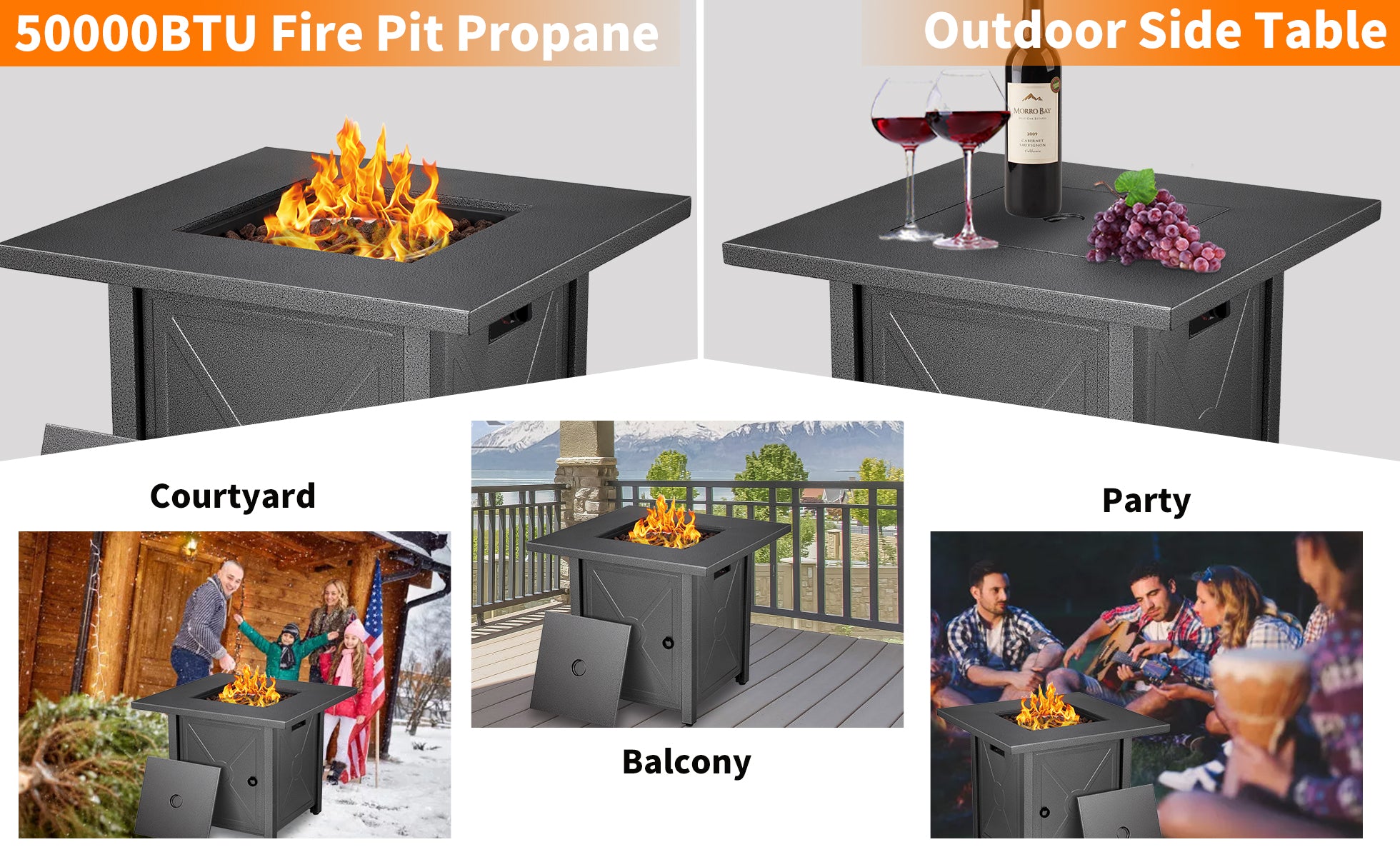 R.W.FLAME 28 inch Propane Fire Pit,2 in 1 Fire Pit Table 40,000 BTU with Glass Cover