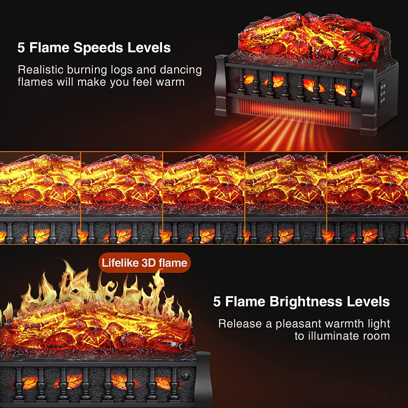 R.W.FLAME Electric Fireplace Log Set Heater with Remote Control, 750W/1500W