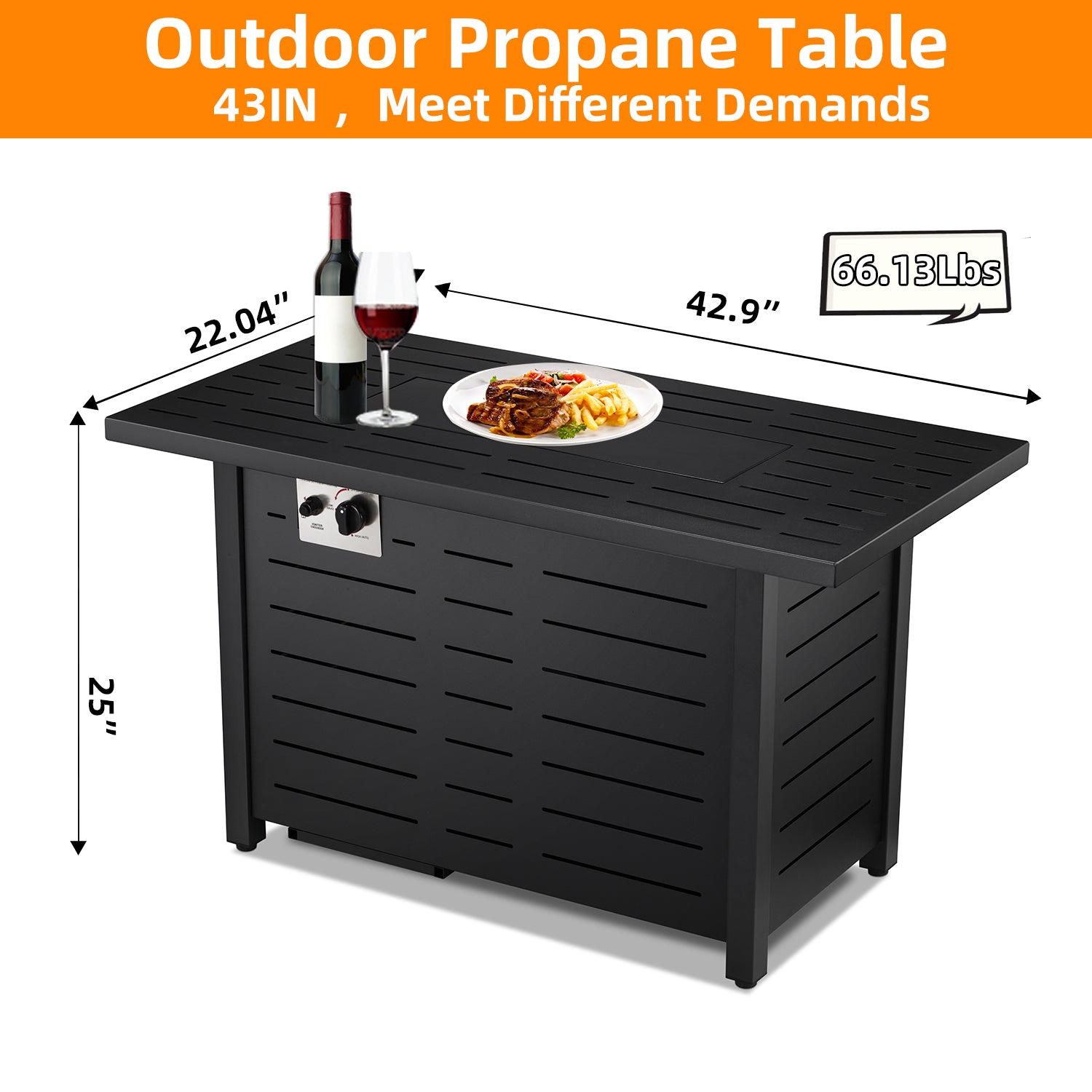R.W.FLAME 43 Inch Outdoor Propane Gas Fire Pit Table, 2 in 1 with Glass Cover