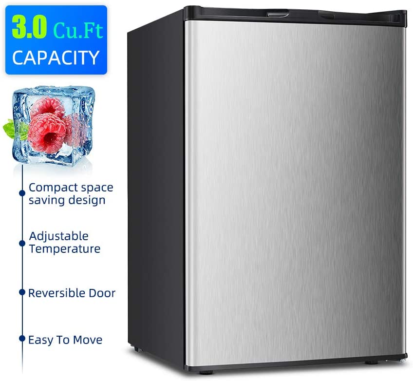 R.W.FLAME 1.2 Cu.Ft Upright Freezer- Mini Compact Freezer with Handle, Stainless Steel Single Door, Small Freezer for Home/Office/Dorm/Apartment