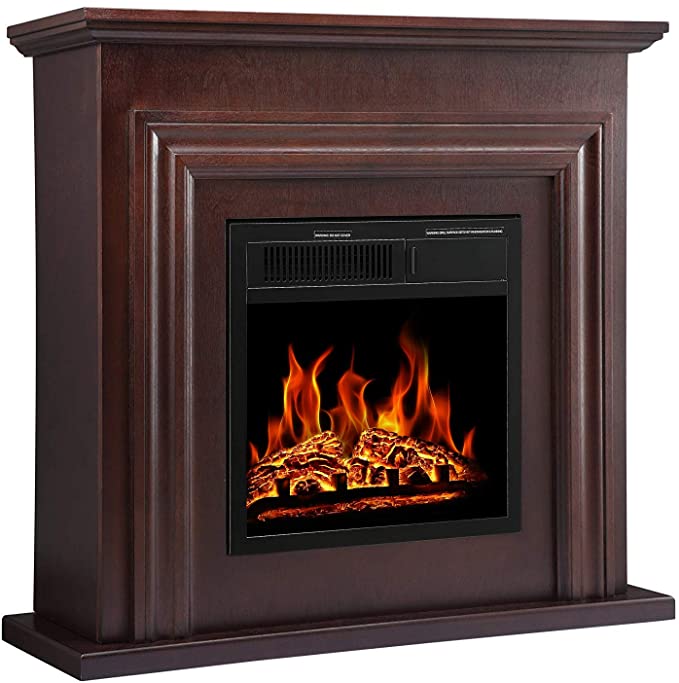 R.W.FLAME 36'' Electric Fireplace with Mantel Package,750-1500W, Brown