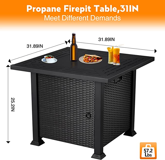 R.W.FLAME 32inch Rattan Propane Fire Pit Table, 50000 BTU