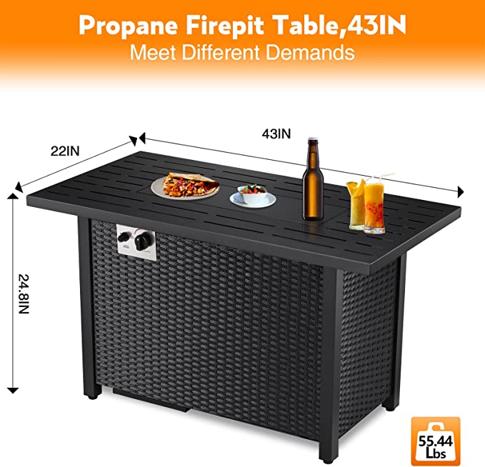 R.W.FLAME 43inch Wicker Propane Fire Pit Table, 50000 BTU