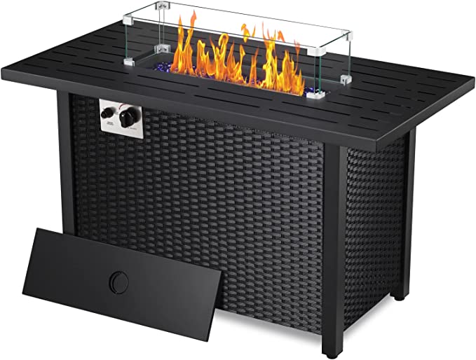 R.W.FLAME 43inch Wicker Propane Fire Pit Table, 50000 BTU