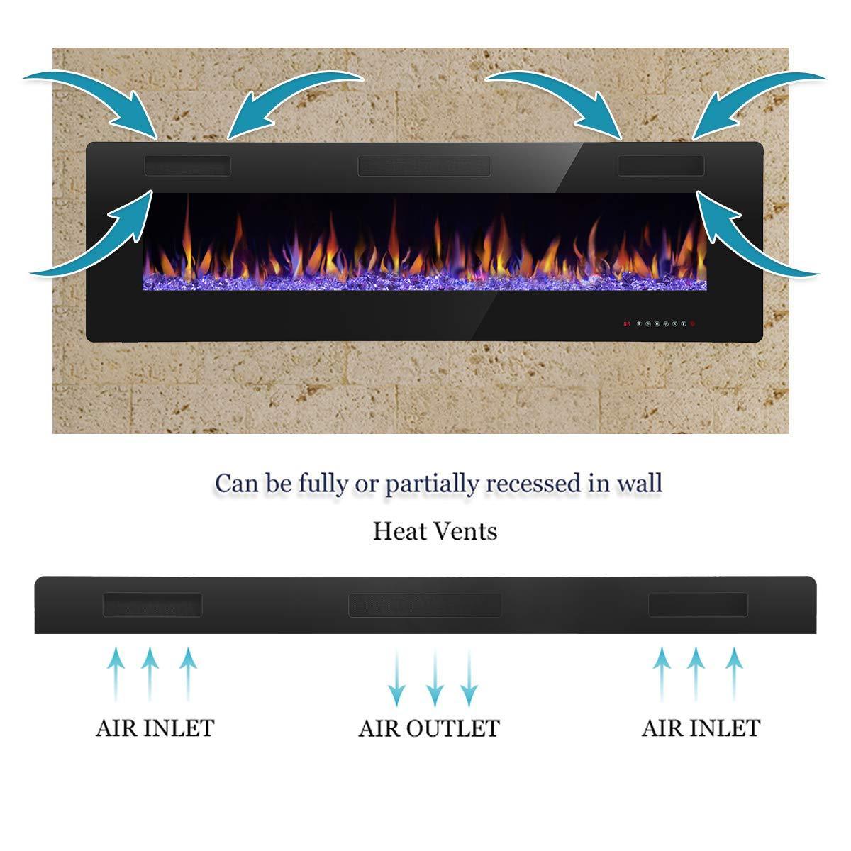 R.W.FLAME 36 inch Recessed and Wall Mounted Electric Fireplace, Ultra Thin Ad Low Noise, Fit for 2 x 4 and 2 x 6 Stud, Remote Control with Timer,Touch