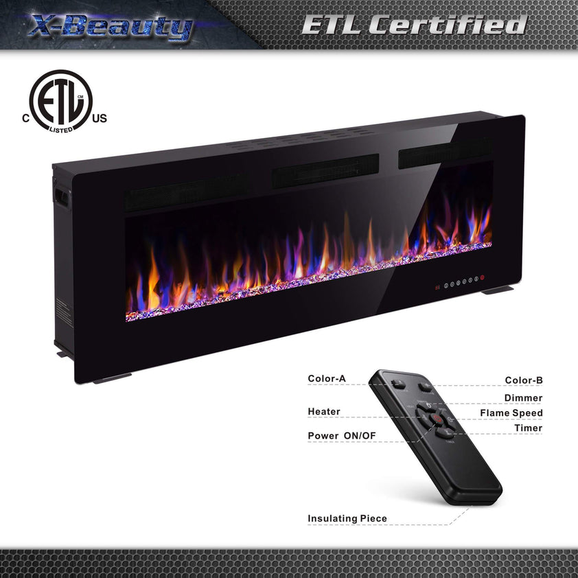 R.W.FLAME 50" Electric Fireplace, Recessed Wall Mounted And In-Wall ...